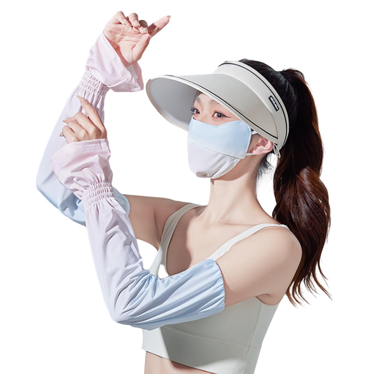 PALAY Women Sun Visor Hat Set for Outdoor Activities with UPF 50+ Protection and Silk Sleeves