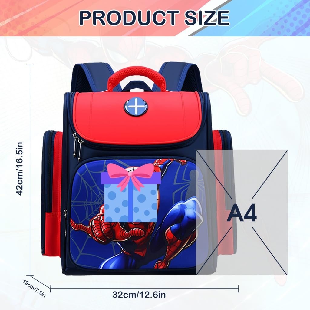 PALAY School Backpack for Boys with 32x19x42cm Capacity and Dual Zipper Design | Waterproof Red Bag for Kids 6–12