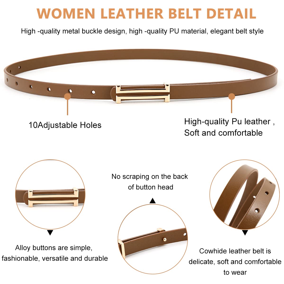 PALAY Fashion Belt for Women with Fine Metal Buckle 0.7 in Width PU Leather Brown | Dress Accessory