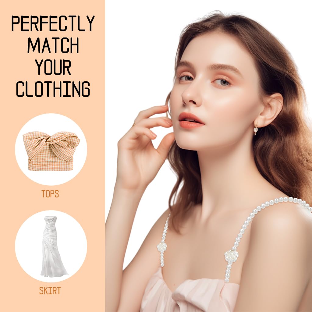 PALAY Pearl Bra Straps for Women featuring Floral Beads and Adjustable 12.4 in Design | Chic Replacement for Dresses