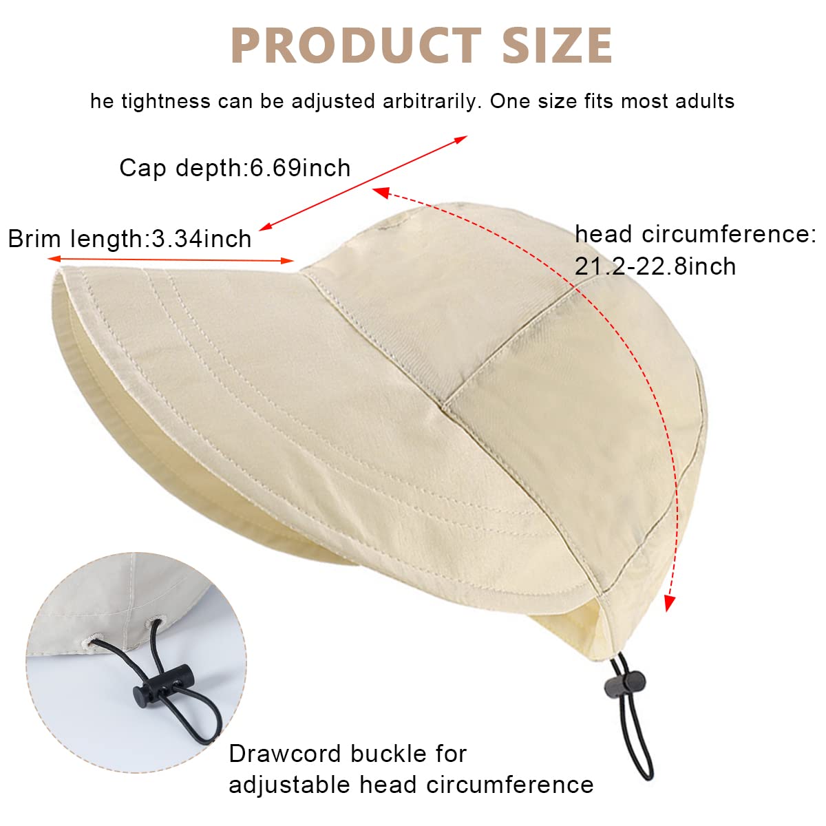 PALAY Polyester Wide Brim Hat for Women with Drawstring Closure and UV Protection | Beige Adjustable Sun Cap