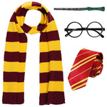 PALAY® Gryffindor Costume Set Halloween Costume Set of 5Pcs Magic Harry Pottery Costume Set with Glasses, Magic Wand, Robe, Scarf, Tie, Cosplay Costume For Kids 125-135 cm