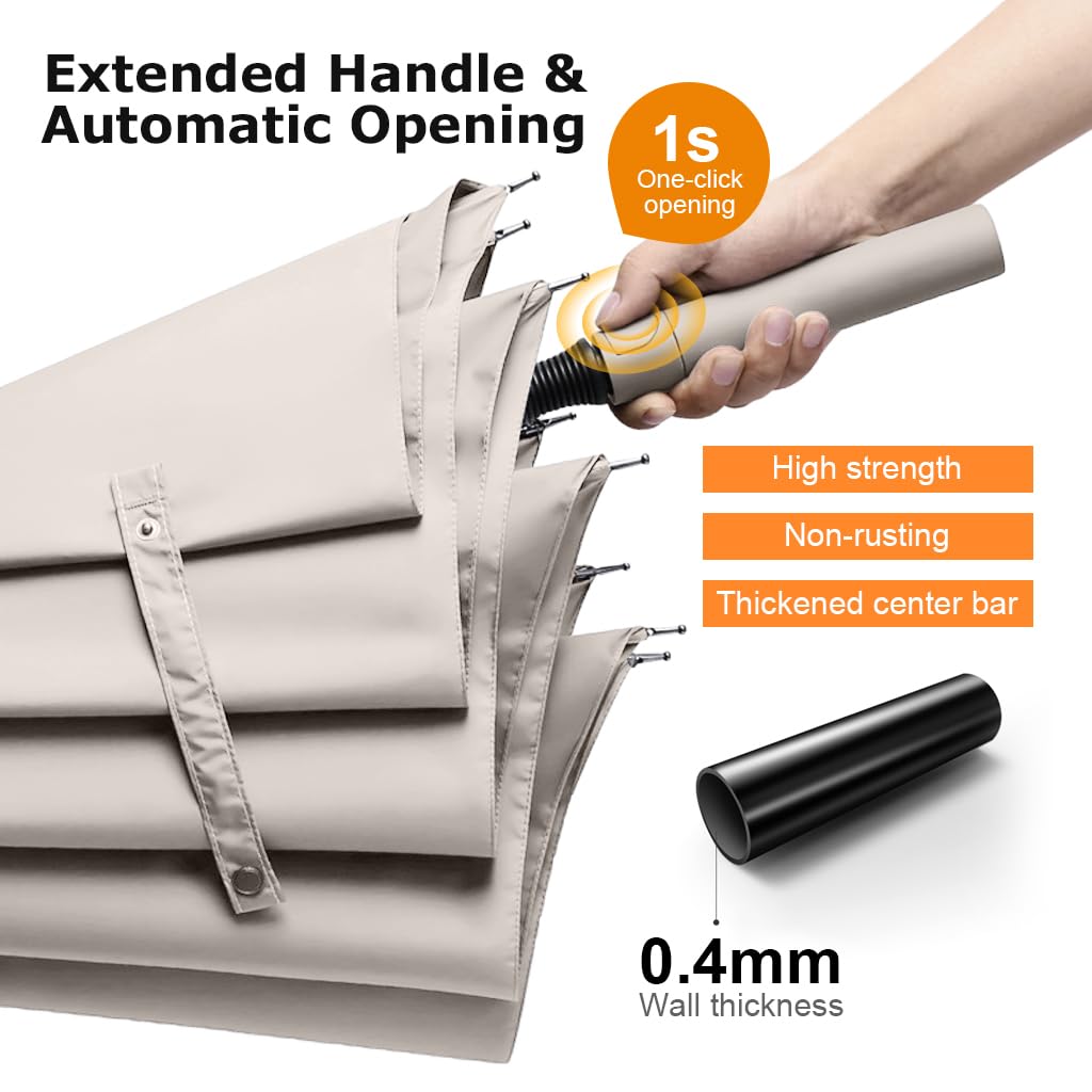 PALAY Big Umbrella for Men with 132cm Canopy and Auto One Touch Open | Windproof Beige