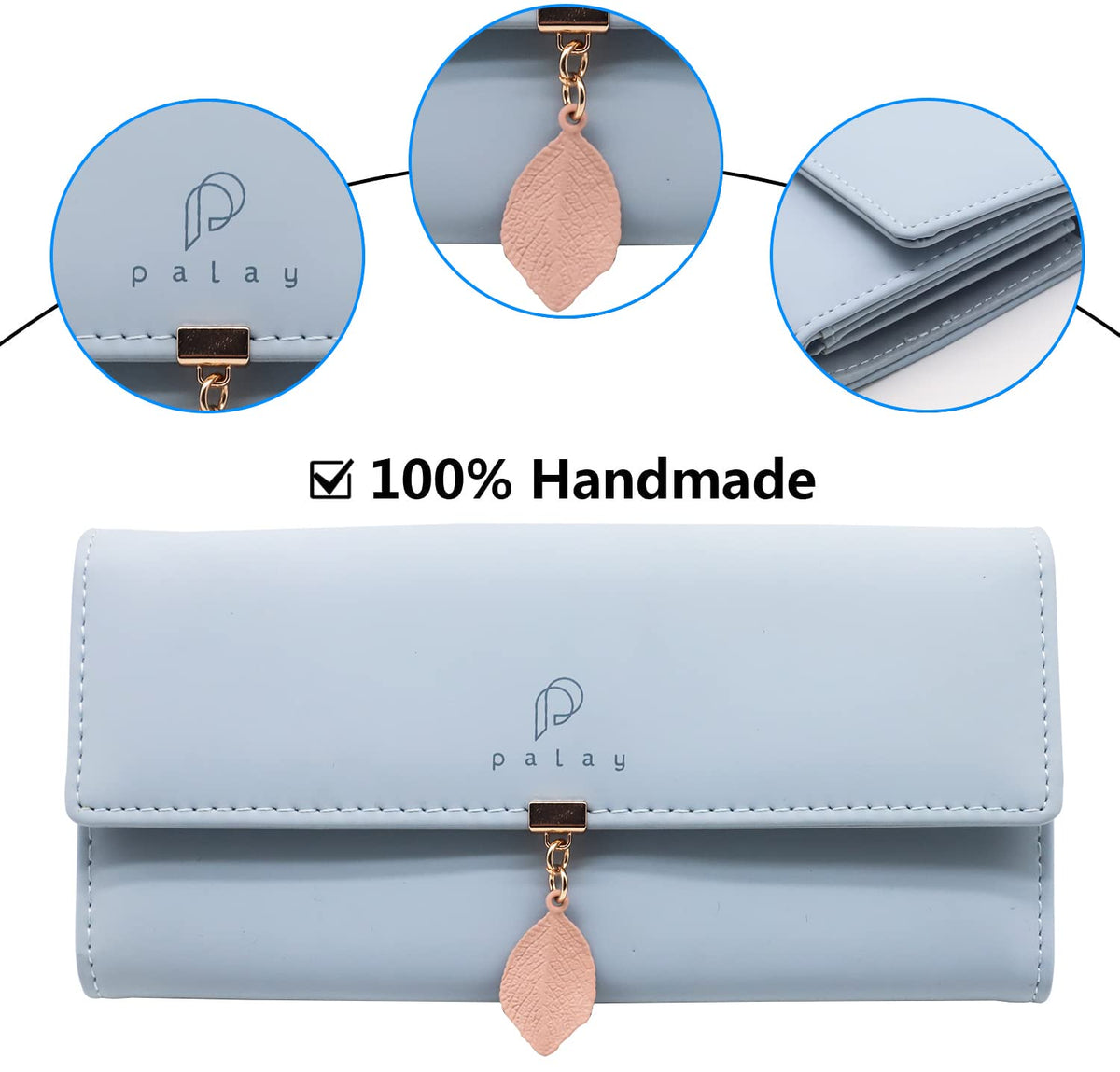 PALAY Women's PU Leather Long Wallet for Daily Use with RFID Blocking | 7.48×3.7×0.82 in Zipper Coin Purse Blue