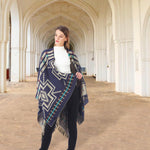 PALAY Womens Shawl for Winter and Indoor Outdoor Use with Front Loop 51 x 59 in | Soft Dacron Checked Wrap Black