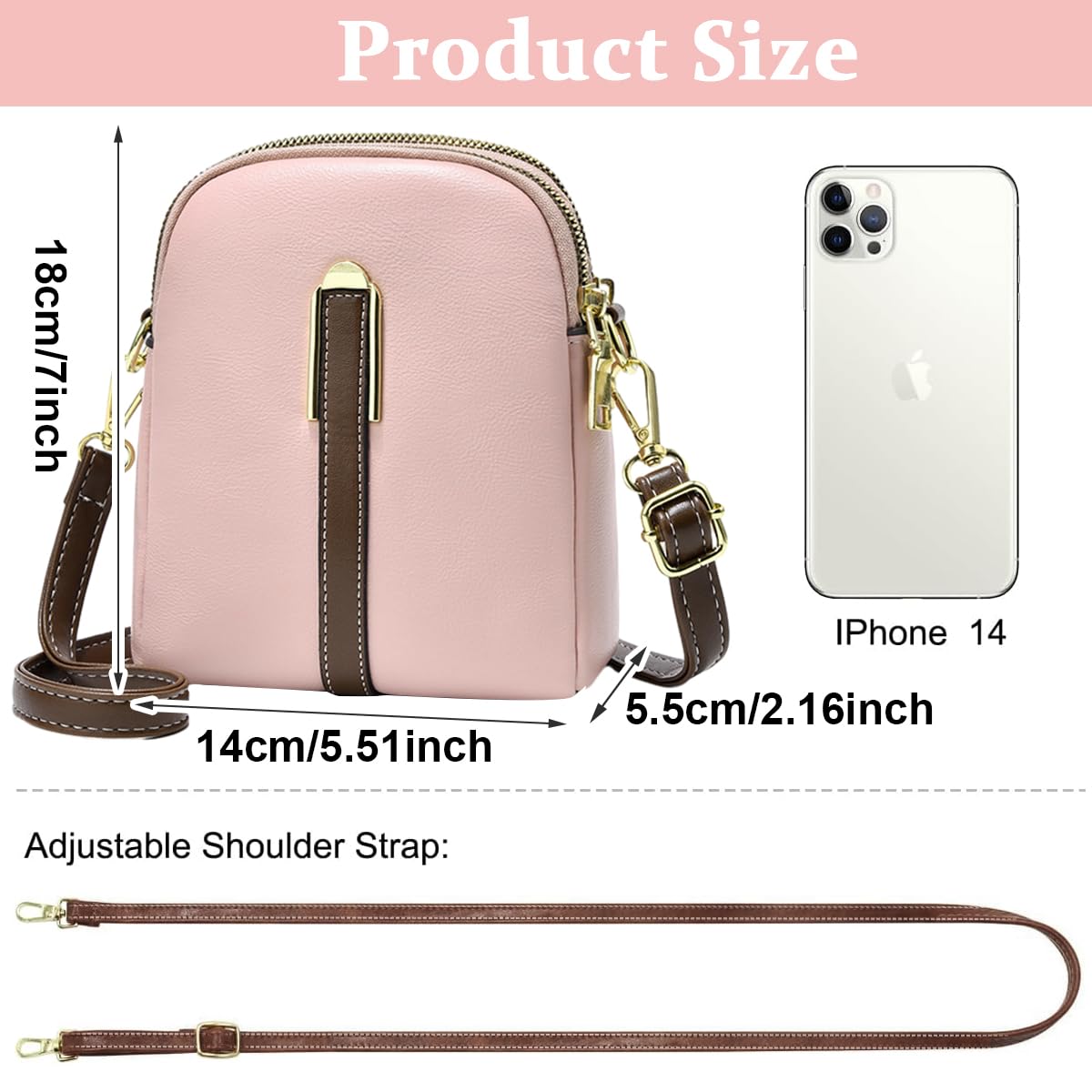 PALAY Sling Bag for Women with Double Layer 15×7×18 cm Design | Pink PU Crossbody