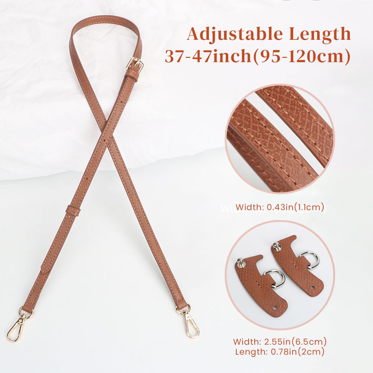 PALAY Shoulder Strap for Crossbody and Satchel Bags with 47 in Adjustable Length | Brown PU Leather Strap featuring eQuick Release Kit