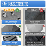 PALAY Umbrella with Reflective Strip and Auto 3 Fold Design featuring 10 Dual Ribs | Grey