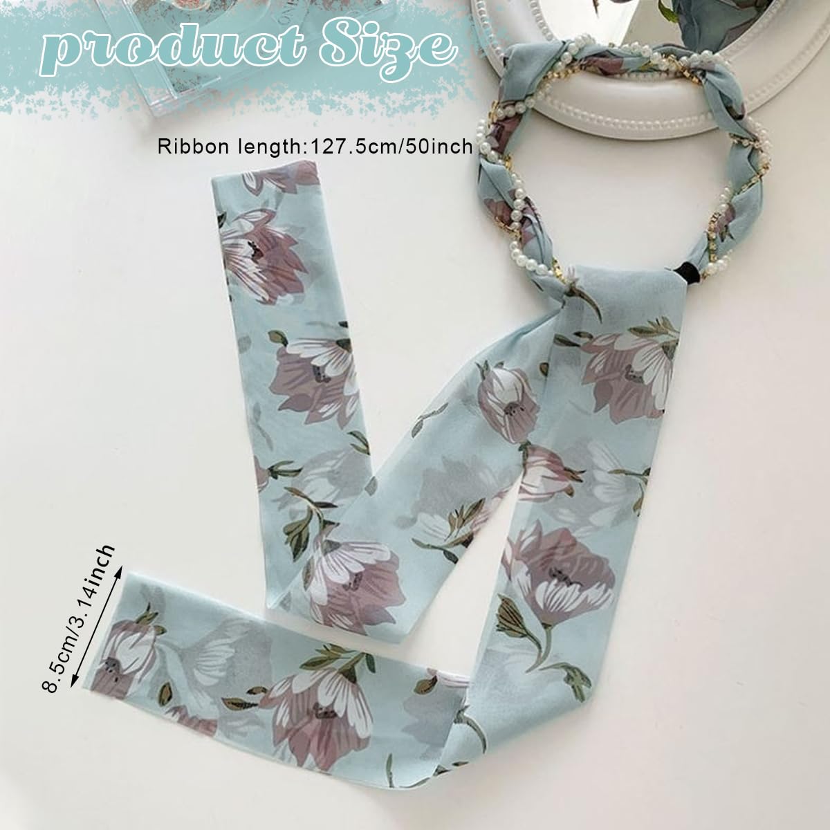 PALAY Ribbon Hair Band for Women with Braided Design and Pearl Floral Prints | 2Pcs Set