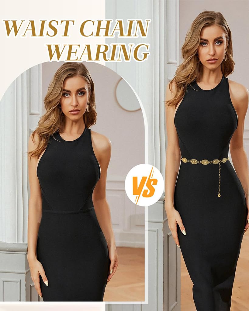 PALAY Boho Waist Belt for Women featuring Adjustable Fit and Golden Metal Concho Design 29.53 in
