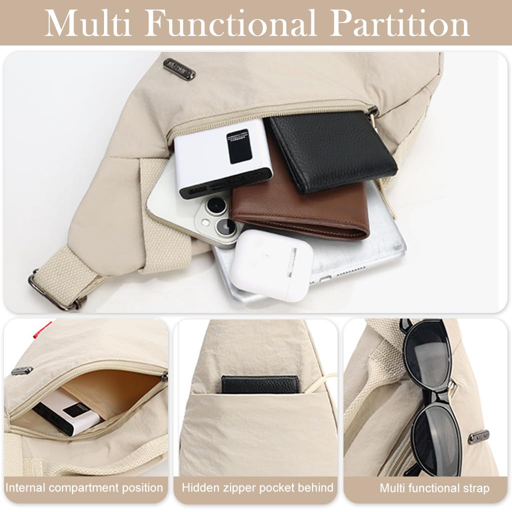 PALAY Chest Bag for Everyday Use with Zipper Pouch and Handle in Beige | Unisex Sling