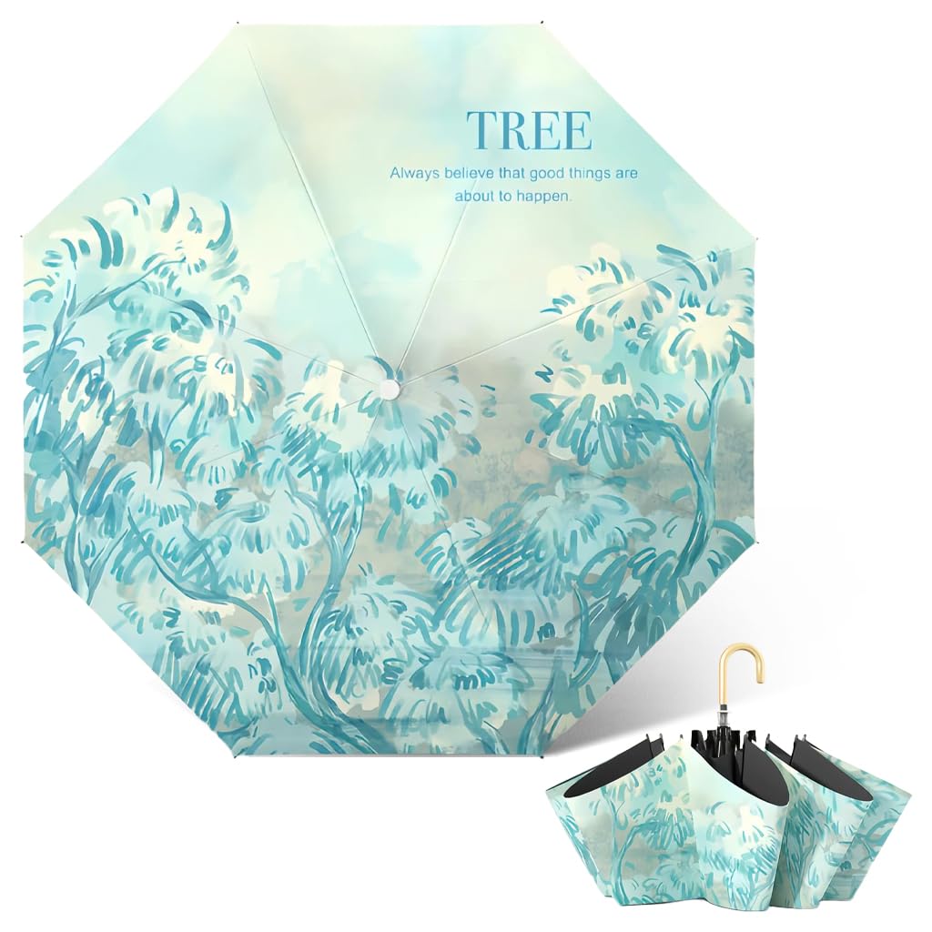 PALAY Umbrella for Sun Protection with 8 Fiber Ribs and 100cm Canopy | Golden Curved Handle