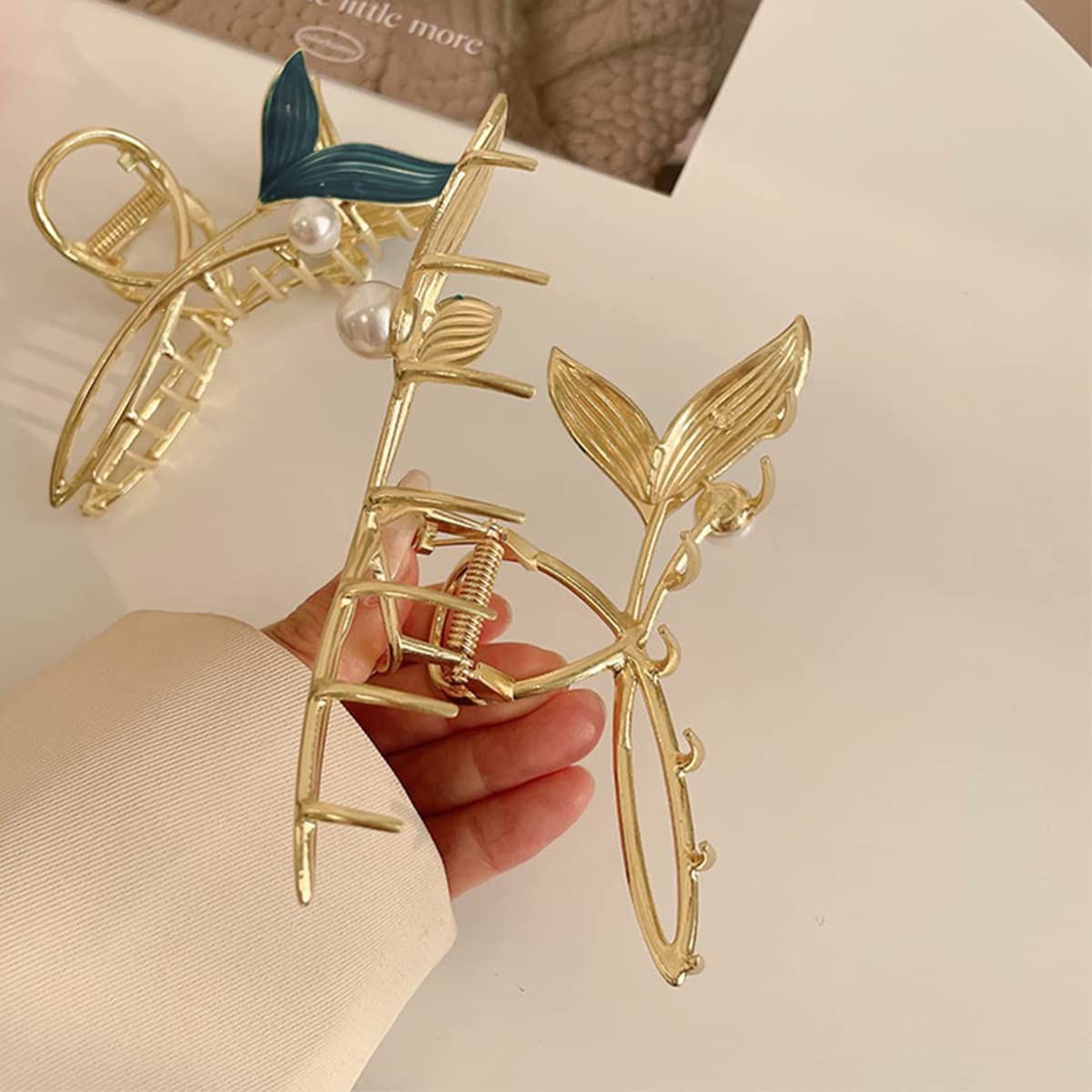 PALAY Hair Claw Clip for Women with Mermaid Pearl Design and Non Slip Metal Hold | Elegant Styling Accessory