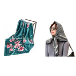 PALAY Silk Feel Satin Square Scarf for Women 35in | Green Print and Black for Hair Wrapping and DIY Crafts