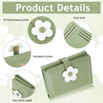PALAY® Girls Wallet Women Wallet PU Leather Card Holder Girls Wallet Cute Flower Snap Button Wallet with Lovely Heart Shaped Photo Window Gift Wallet for Girls Christmas Gift, Green
