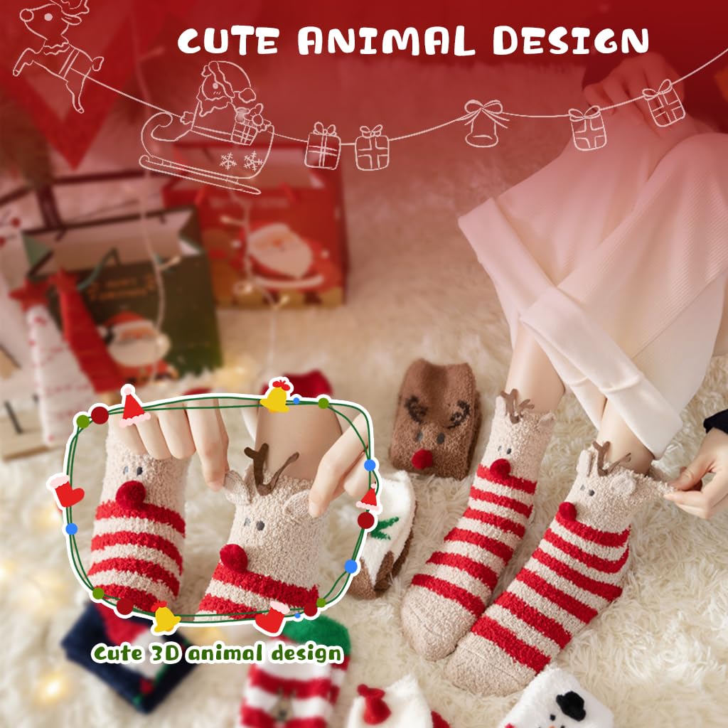 PALAY® 5 Pairs Christmas Women Socks Floor Socks for Girls Women Soft Coral Velvet Socks Winter Warm Socks Classic Christmas Socks Floor Socks Christmas Gift for Women