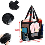 PALAY Beach Tote Bag for Travel and Swimming with Multi Pockets 32×11×32cm Mesh Design | Black