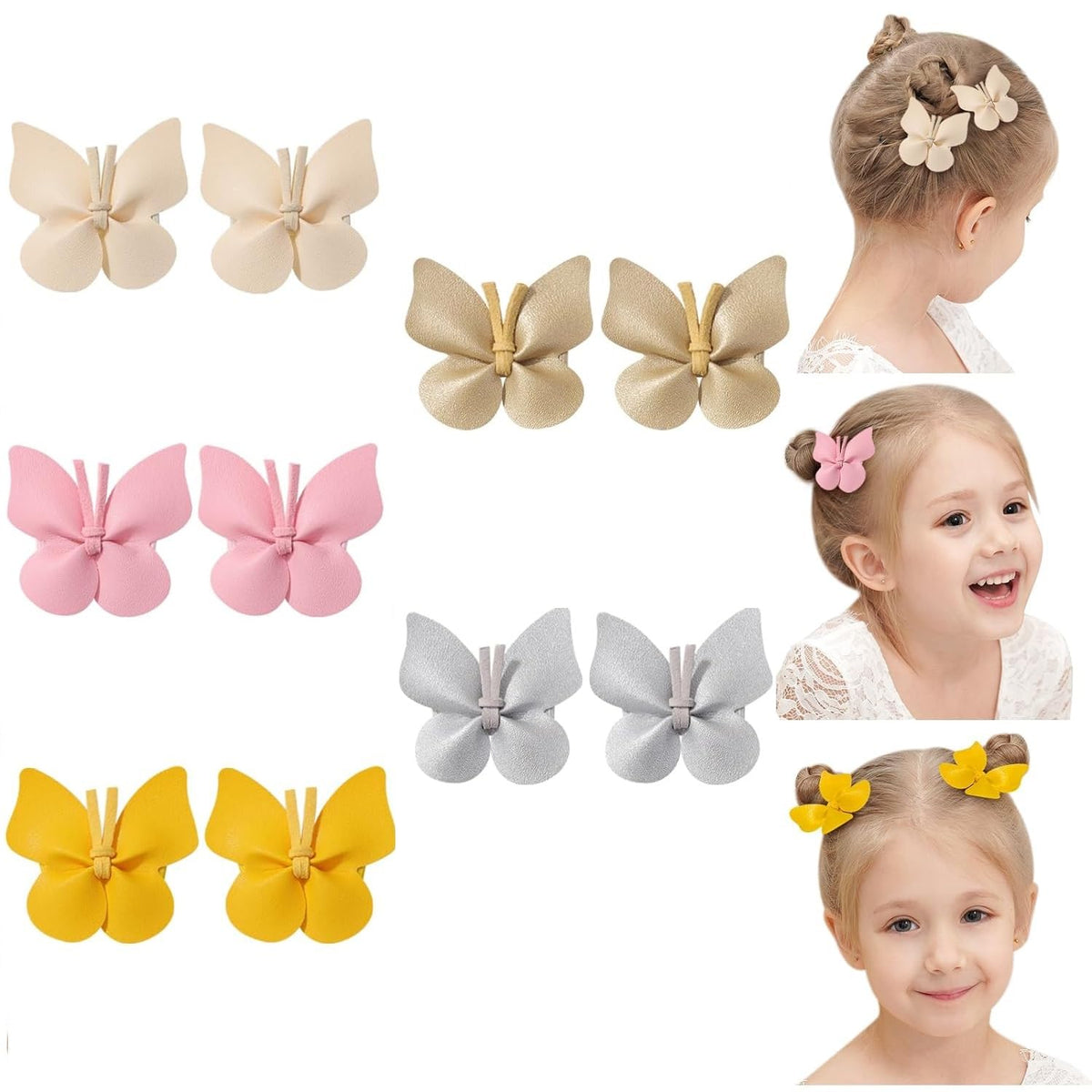 PALAY Girls Bow Hair Clips for Kids with Fully Lined Alligator Clips and PU Butterfly Bows | 10Pcs Set