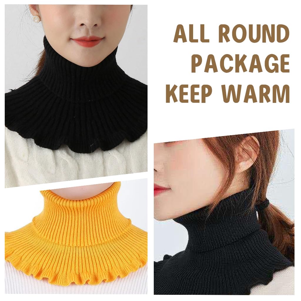 PALAY® 2Pcs Winter Fake Turtleneck Collar Fashion Warm Fake Collar with Flounce Hem Design Fashion Warm Fake Turtleneck Collar Sweater Collar for Crew Neck Sweaters, Blazers(Yellow& White)