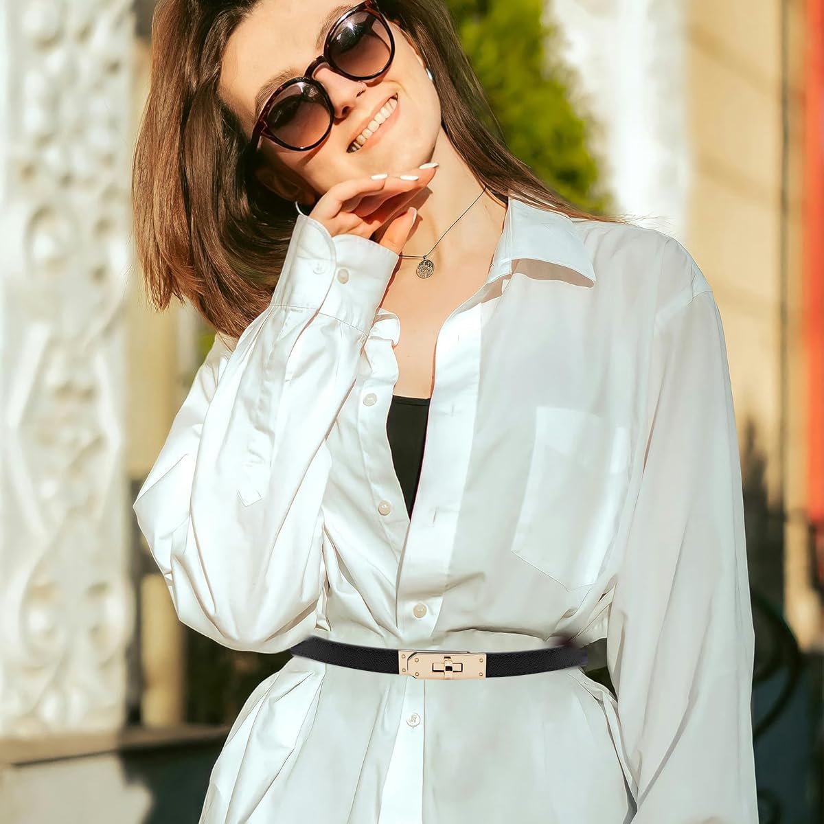 PALAY Waist Belt for Women featuring Metal Snap Button Adjustable 63–105 cm PU Leather | Stylish Accessory for Dress or Blazer