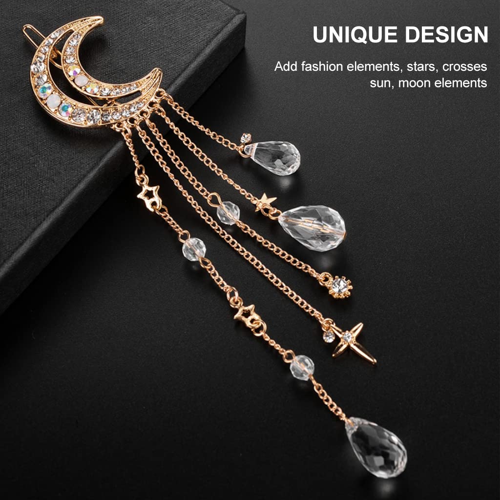 PALAY Hair Clips for Weddings and Parties featuring Moon Tassel Design 2 Pcs Gold | Alloy Hair Accessories for Women