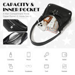 PALAY Shoulder Bag for Evening and Casual Use with Star Rivets 21.5x5.7x11cm Black | PU Handbag for Women