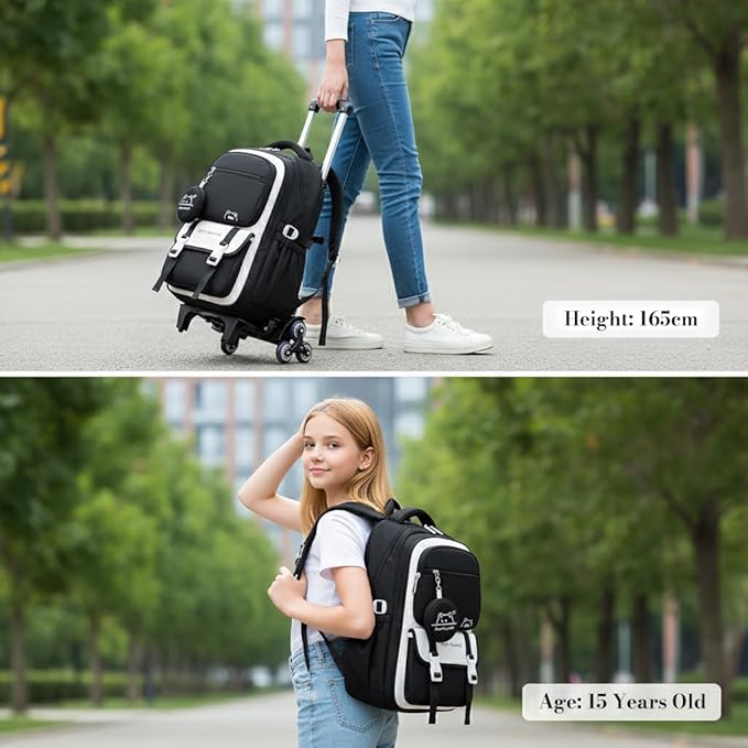 PALAY 30L Trolley School Backpack for Girls with 6 Wheels