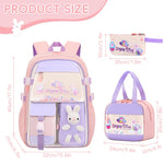 PALAY School Bag for Girls with Lunch Box and Pencil Case Set | Waterproof Pink Bunny Design