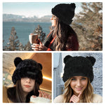 PALAY® Girls Winter Hat Soft Plush Warm Cute Bear Ear Hat Bear Beanie Hat Plush Bear Hat Kawaii Winter Hat for Girls Women, Black