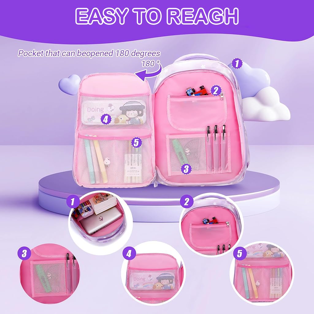 PALAY® Kuromi Backpack for School Girls Sanrio Kuromi School Backpack Multi Layer Large Book Bag Burden Relief Travel Backpack School Backpack for 8-16 Years Olds School Girls Teens, 45x31x19cm
