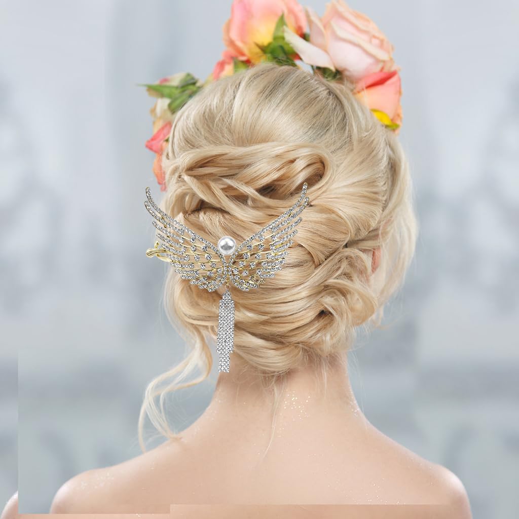 PALAY Hair Buns for Women Set of 2 with Butterfly Metal Rhinestone Tassels | Elegant Bun Maker Clips