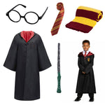 PALAY® Gryffindor Costume Set Halloween Costume Set of 5Pcs Magic Harry Pottery Costume Set with Glasses, Magic Wand, Robe, Scarf, Tie, Cosplay Costume For Kids 125-135 cm