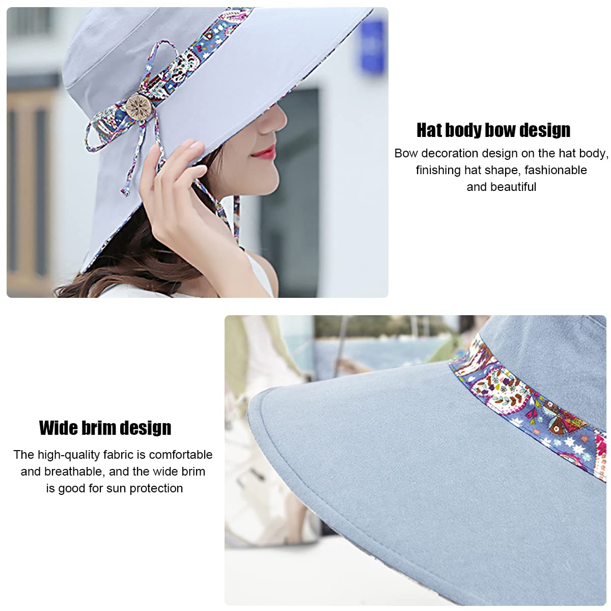 PALAY Womens Sun Hat for Outdoor Travel with 10 cm Crown and Reversible Design | Grey Cotton