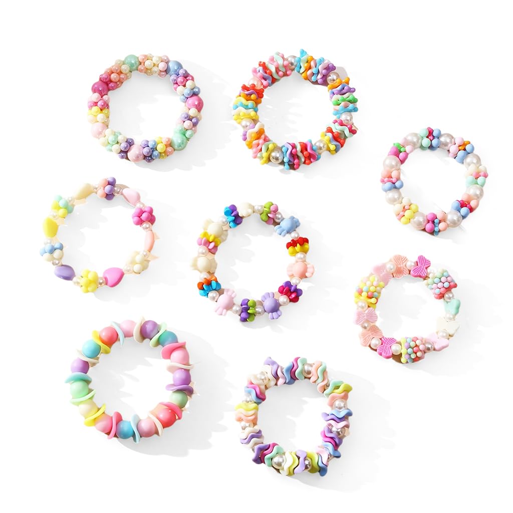 PALAY Bracelets for Girls 8Pcs Set with Elastic Beaded Design & Acrylic Material | Ideal Gift