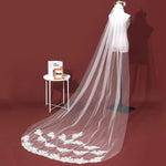 PALAY Bridal Veil for Wedding Bride with 3 m Lace Edge Tulle | White Polyester Accessory