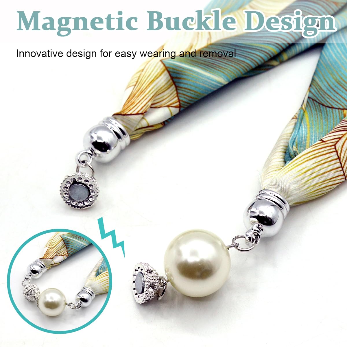 PALAY Neck Scarf for Women with Magnet Buckle and Golden Charms | 3 PCS Satin Silk-feel