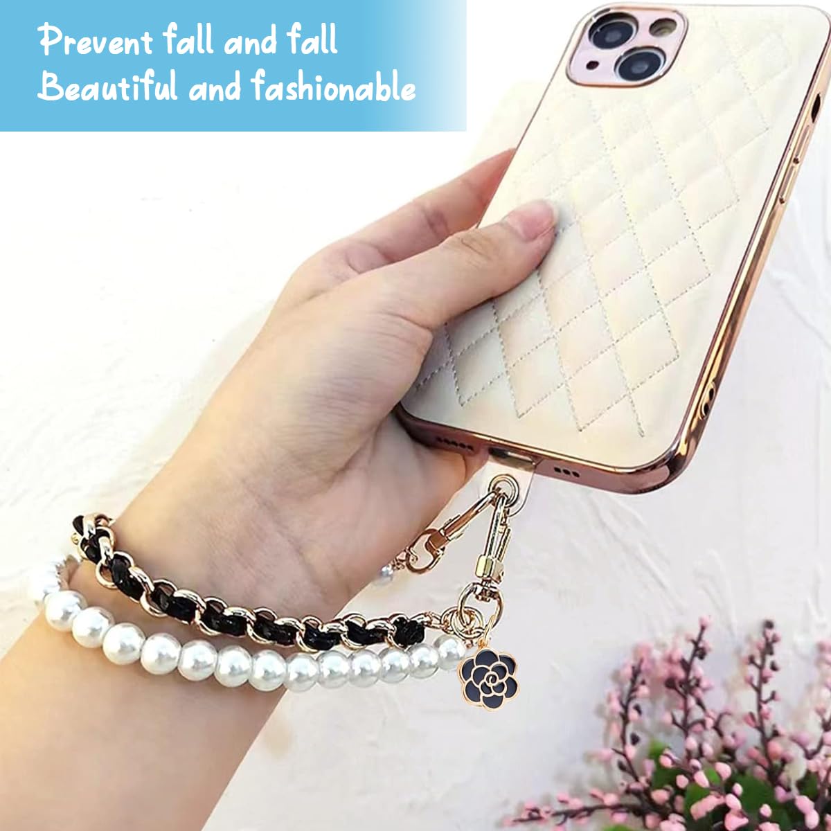 PALAY Bag Straps for Handbags with 10.2 in Dual Layered Pearl and Gold Chain | Set of 2