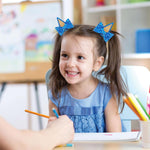 PALAY Dog Ear Bow Hair Clips for Toddlers and Kids featuring Glitter Sequin Bows Blue and Apricot | Party and Costume Accessories