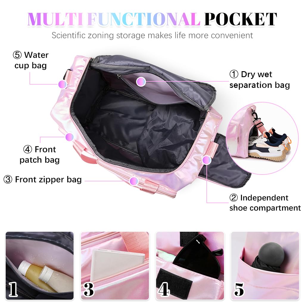 PALAY® Gym Bag Women Fashion Duffle Bag with with Shoe Compartment Multifunctional Shoulder Bag with Removable Shoulder Strap Travel Day Pack Crossbody Bag for Gym, Travel