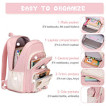PALAY School Bag for Girls with Multi Zipper Compartments 15.6 in Laptop Space | Oxford Cloth Pink Backpack