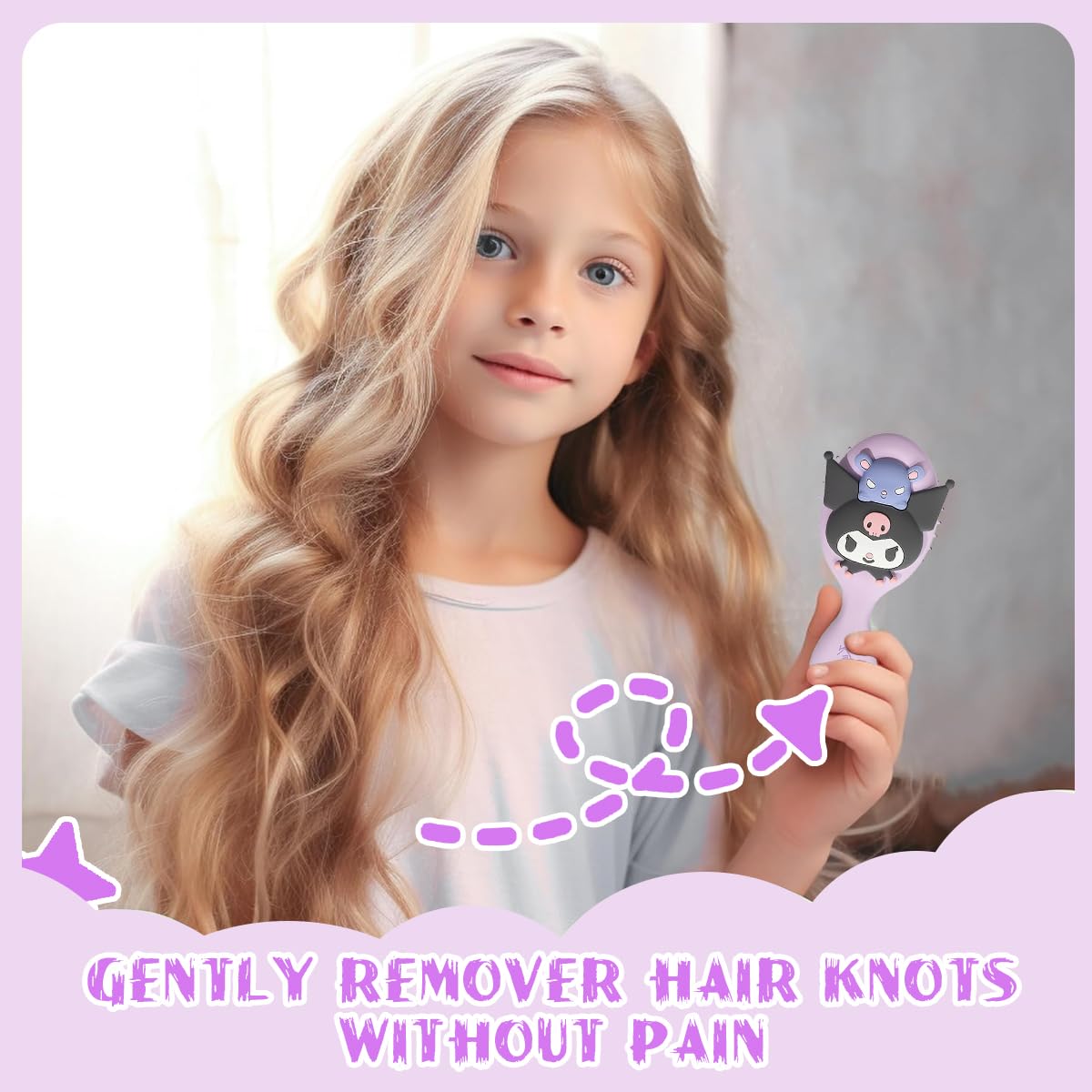 PALAY Hair Brush featuring ABS Paddle Design and Soft Bristles for Girls | Purple Kuromi Comb