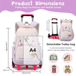 PALAY School Bag for Girls with 6 Wheels featuring Removable Trolley Stand and Handle Bar