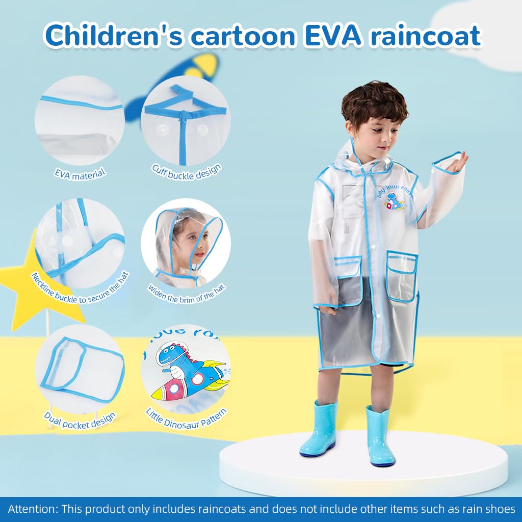 PALAY Kids Raincoat for School with Integrated Backpack Cover and EVA Cartoon Hood | 6–10 Years