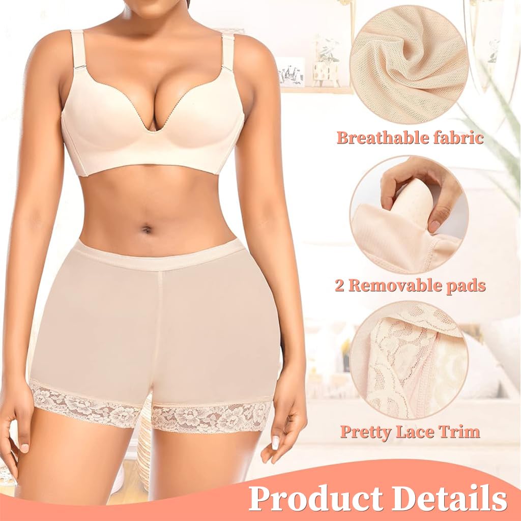 PALAY Hip Pads for Women featuring 3D Butt Lifting Design and 3PCS High Waist Shorts Beige
