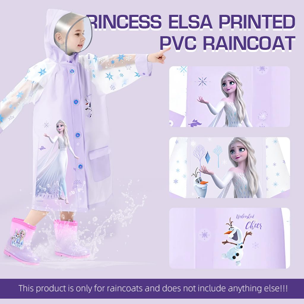PALAY Raincoat for Girls featuring Princess Elsa Print and Wide Brim Hood | EVA Knee Length Design for 9–11 Years