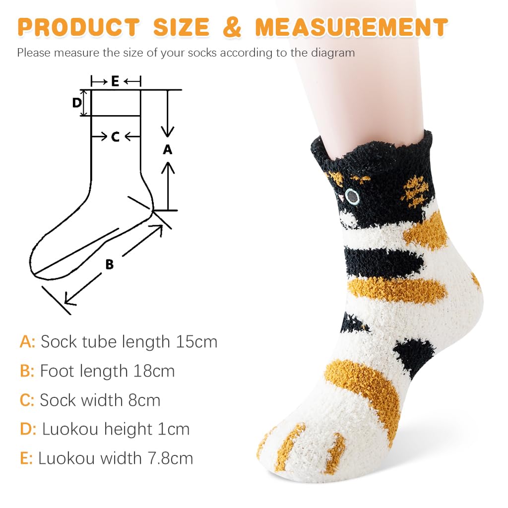 PALAY® 5 Pairs Winter Floor Socks for Women Girls Soft Warm Coral Fleece Socks Cartoon Cat Claw Overankle Socks Winter Home Warm Socks Home Floor Socks Christmas Gift for Girls