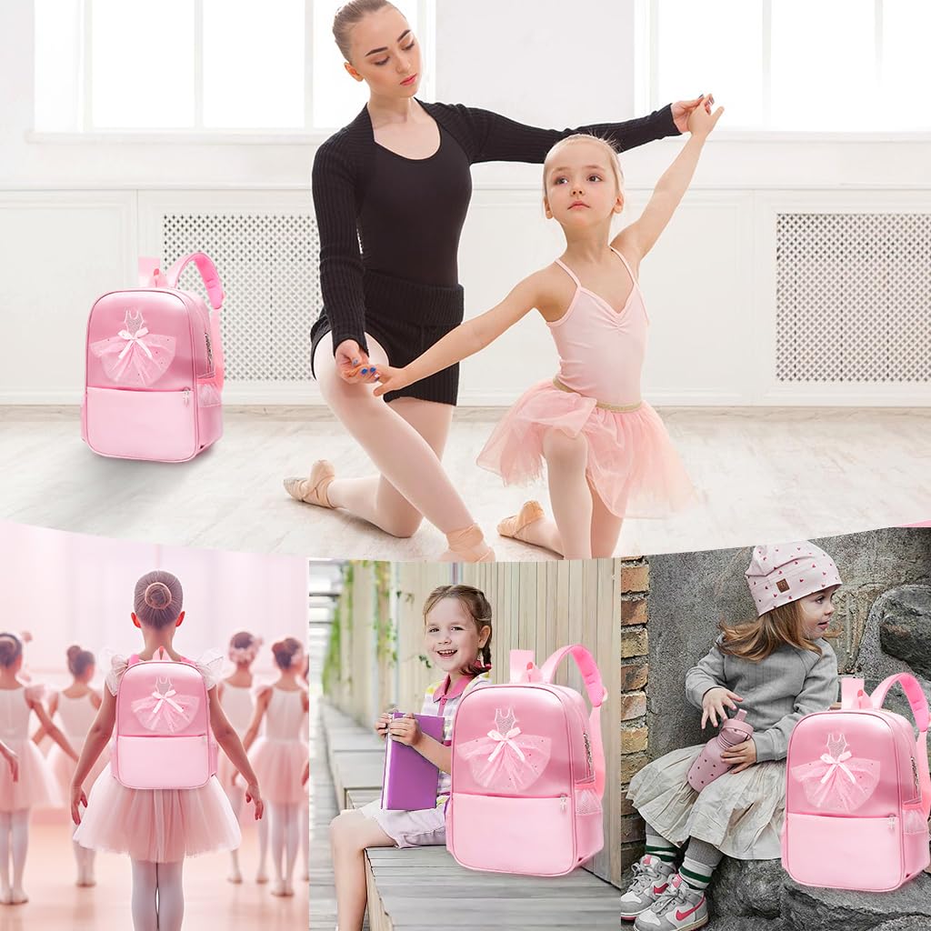 PALAY Girls Backpack for School and Travel with Writable Name Tag | Pink Nylon Ballet Dress Design