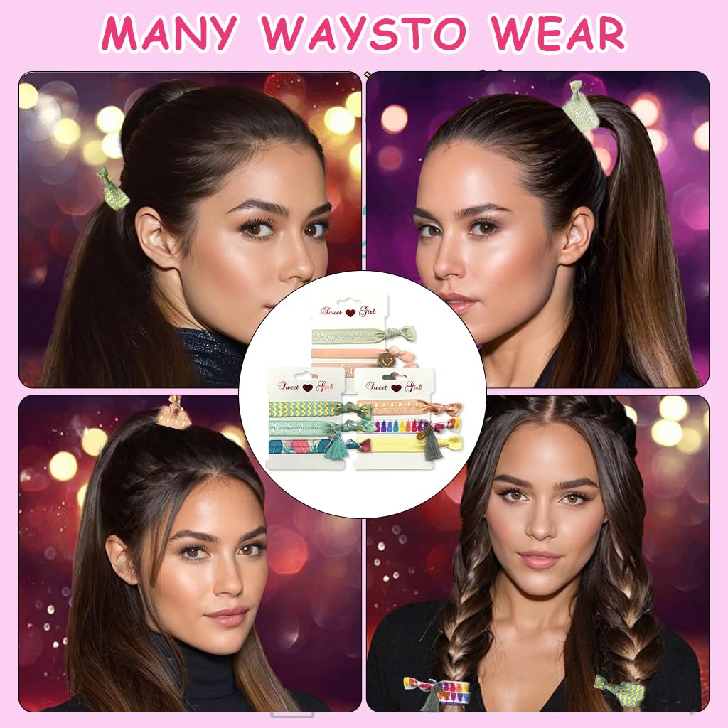 PALAY Hair Ties for Women with 9 Elastic Ribbon Bands featuring Cute Prints and Charms | Ponytail Holders and Friendship Bracelets