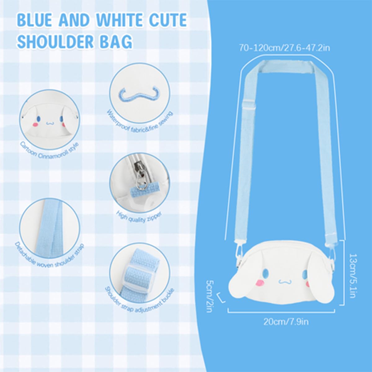 PALAY® Kawaii Girls Canvas Hand Bag Cartoon Cute Cinnamoroll Purse Bag for Girls Cute Phone Bag Crossbody Bag with Removeable Shoulder Strap Fashion Girls Day Bag Handbag, 20x13x5cm