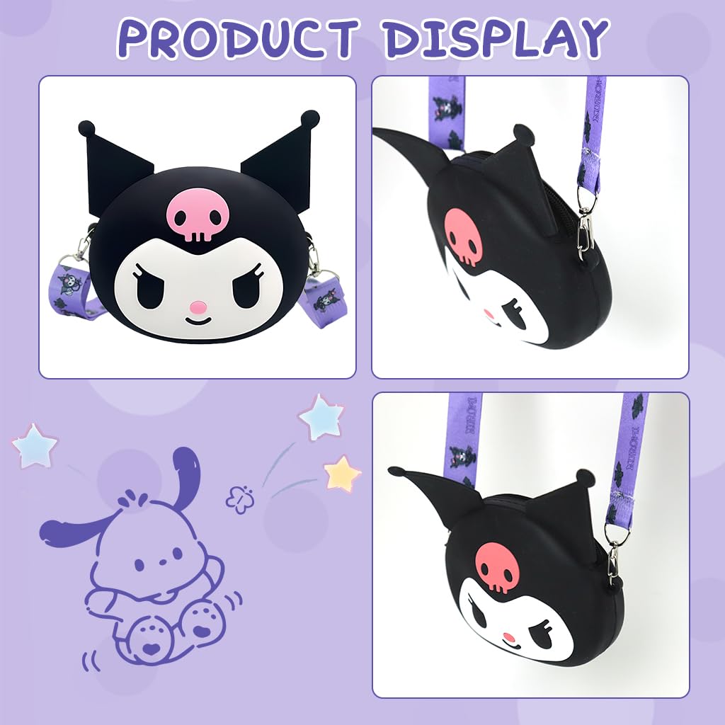 PALAY Kuromi Mini Purse for Girls with Adjustable Strap and Silicone Cartoon Design | Cute Small Crossbody Coin Bag for Kids